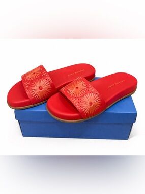 Jack Rogers Somerset Slide Sandals NWT Fire Red Floral Leather Size 8.5 (Fits 9